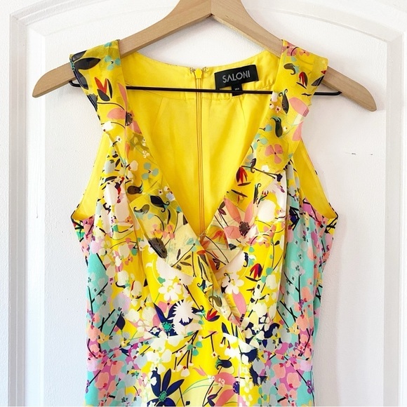 SALONI Amy 100% Silk Floral Mini Dress Lemon Garden Size 0 - Picture 9 of 13